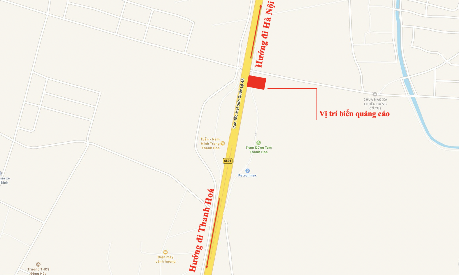 Bảng quảng cáo lối ra trạm dừng nghỉ Petrolimex Đông Sơn - Thanh Hoá - Km329+630