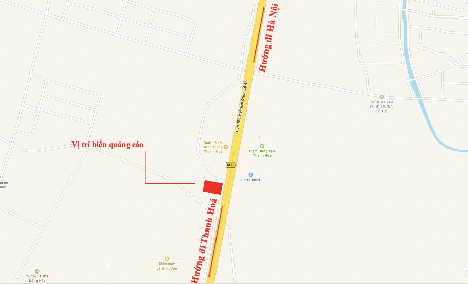Bảng quảng cáo lối ra trạm dừng nghỉ Petrolimex Đông Sơn - Thanh Hoá - Km329+850